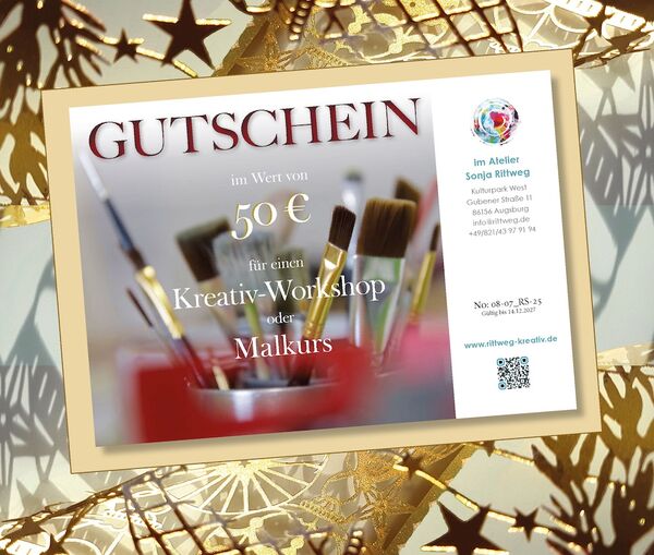 Geschenkgutschein für Malkurse und Kunstkurse, zu Weihnachten, Geburtstag, Muttertag, Freunde