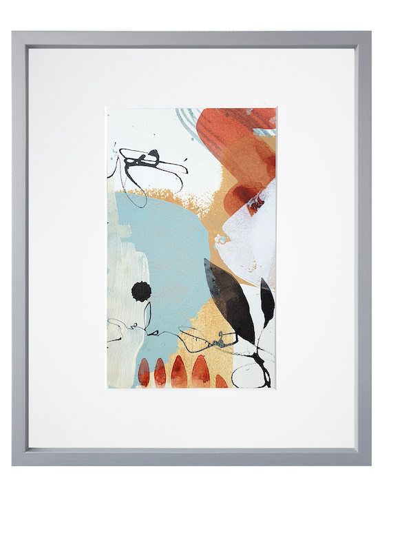 Acryl, Tuschen floral, abstrakt. Gerahmt. Schwarz, Beige, Aqua, Weiss, Hellrot